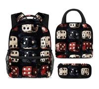 ewndhtse Set di zaino per la scuola con borsa per il pranzo e astuccio, set da 3 pezzi, zaino da viaggio, zaino casual per adolescenti, ragazze, ragazzi, primaria, junior, media, fila di dadi