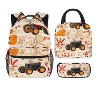 ewndhtse Set di zaino per la scuola con borsa per il pranzo e astuccio, set da 3 pezzi, zaino da viaggio, zaino casual per adolescenti, ragazze, ragazzi, primaria, junior, media, trattori in fattoria