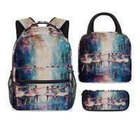 ewndhtse Set di zaino per la scuola con borsa per il pranzo e astuccio, set da 3 pezzi, zaino da viaggio, zaino casual per adolescenti, ragazze, ragazzi, primaria, junior, media, ballerine sul palco