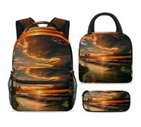 ewndhtse Set di zaino per la scuola con borsa per il pranzo e astuccio, set da 3 pezzi, zaino da viaggio, zaino casual per adolescenti, ragazze, ragazzi, primaria, junior, media, spiaggia, vista alba