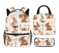 ewndhtse Set di zaino per la scuola con borsa per il pranzo e astuccio, set da 3 pezzi, zaino da viaggio, zaino casual per adolescenti, ragazze, ragazzi, primaria, junior, medio, grazioso coniglietto