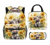 ewndhtse Set di zaino per la scuola con borsa per il pranzo e astuccio, set da 3 pezzi, zaino da viaggio, zaino casual per adolescenti, ragazze, ragazzi, primaria, junior, media, mucca carina nel