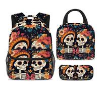 ewndhtse Set di zaino per la scuola con borsa per il pranzo e astuccio, set da 3 pezzi, zaino da viaggio, zaino casual per adolescenti, ragazze, ragazzi, primaria, junior, media, coppia di scheletri