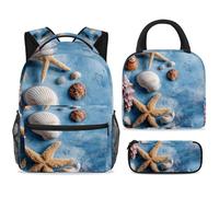 ewndhtse Set di zaino per la scuola con borsa per il pranzo e astuccio, set da 3 pezzi, zaino da viaggio, zaino casual per adolescenti, ragazze, ragazzi, primaria, junior, medio, stella marina