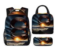 ewndhtse Set di zaino per la scuola con borsa per il pranzo e astuccio, set da 3 pezzi, zaino da viaggio, zaino casual per adolescenti, ragazze, ragazzi, primaria, junior, medio, eclissi solare su