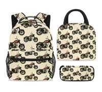 ewndhtse Set di zaino per la scuola con borsa per il pranzo e astuccio, set da 3 pezzi, zaino da viaggio, zaino casual per adolescenti, ragazze, ragazzi, primaria, junior, medio, motivo moto senza