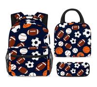 ewndhtse Set di zaino per la scuola con borsa per il pranzo e astuccio, set da 3 pezzi, zaino da viaggio, zaino casual per adolescenti, ragazze, ragazzi, primaria, junior, media, calcio, rugby