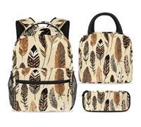 ewndhtse Set di zaino per la scuola con borsa per il pranzo e astuccio, set da 3 pezzi, zaino da viaggio, zaino casual per adolescenti, ragazze, ragazzi, primaria, junior, medio, senza cuciture, piume