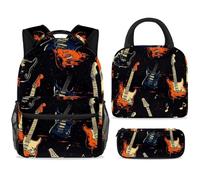 ewndhtse Set di zaino per la scuola con borsa per il pranzo e astuccio, set da 3 pezzi, zaino da viaggio, zaino casual per adolescenti, ragazze, ragazzi, primaria, junior, medio, chitarra blu e