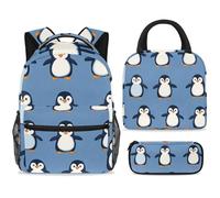 ewndhtse Set di zaino per la scuola con borsa per il pranzo e astuccio, set da 3 pezzi, zaino da viaggio, zaino casual per adolescenti, ragazze, ragazzi, primaria, junior, medio, grazioso pinguino blu