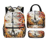ewndhtse Set di zaino per la scuola con borsa per il pranzo e astuccio, set da 3 pezzi, zaino da viaggio, zaino casual per adolescenti, ragazze, ragazzi, primaria, junior, medio, dipinto a olio, Torre