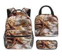 ewndhtse Set di zaino per la scuola con borsa per il pranzo e astuccio, set da 3 pezzi, zaino da viaggio, zaino casual per adolescenti, ragazze, ragazzi, primaria, junior, medio, stella marina sulla