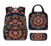 ewndhtse Set di zaino per la scuola con borsa per il pranzo e astuccio, set da 3 pezzi, zaino da viaggio, zaino casual per adolescenti, ragazze, ragazzi, primaria, junior, medio, mandala psichedelico