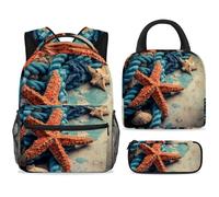 ewndhtse Set di zaino per la scuola con borsa per il pranzo e astuccio, set da 3 pezzi, zaino da viaggio, zaino casual per adolescenti, ragazze, ragazzi, primaria, junior, medio, stelle marine, corda