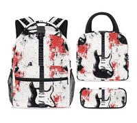 ewndhtse Set di zaino per la scuola con borsa per il pranzo e astuccio, set da 3 pezzi, zaino da viaggio, zaino casual per adolescenti, ragazze, ragazzi, primaria, junior, media, chitarra grunge