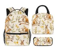 ewndhtse Set di zaino per la scuola con borsa per il pranzo e astuccio, set da 3 pezzi, zaino da viaggio, zaino casual per adolescenti, ragazze, ragazzi, primaria, junior, medio, canguro, crisantemo