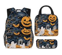 ewndhtse Set di zaino per la scuola con borsa per il pranzo e astuccio, set da 3 pezzi, zaino da viaggio, zaino casual per adolescenti, ragazze, ragazzi, primaria, junior, media, fantasmi, albero