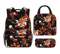 ewndhtse Set di zaino per la scuola con borsa per il pranzo e astuccio, set da 3 pezzi, zaino da viaggio, zaino casual per adolescenti, ragazze, ragazzi, primaria, junior, medio, panda rosso su albero