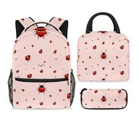 ewndhtse Set di zaino per la scuola con borsa per il pranzo e astuccio, set da 3 pezzi, zaino da viaggio, zaino casual per adolescenti, ragazze, ragazzi, primaria, junior, media, coccinelle, insetti