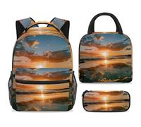 ewndhtse Set di zaino per la scuola con borsa per il pranzo e astuccio, set da 3 pezzi, zaino da viaggio, zaino casual per adolescenti, ragazze, ragazzi, primaria, junior, media, spiaggia, tramonto