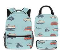 ewndhtse Set di zaino per la scuola con borsa per il pranzo e astuccio, set da 3 pezzi, zaino da viaggio, zaino casual per adolescenti, ragazze, ragazzi, primaria, junior, mezzo, auto e autobus