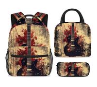 ewndhtse Set di zaino per la scuola con borsa per il pranzo e astuccio, set da 3 pezzi, zaino da viaggio, zaino casual per adolescenti, ragazze, ragazzi, primaria, junior, media, chitarra grunge