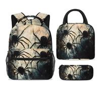 ewndhtse Set di zaino per la scuola con borsa per il pranzo e astuccio, set da 3 pezzi, zaino da viaggio, zaino casual per adolescenti, ragazze, ragazzi, primaria, junior, medio, con ragno nero