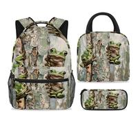 ewndhtse Set di zaino per la scuola con borsa per il pranzo e astuccio, set da 3 pezzi, zaino da viaggio, zaino casual per adolescenti, ragazze, ragazzi, primaria, junior, media, rana che si arrampica