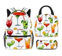 ewndhtse Set di zaino per la scuola con borsa per il pranzo e astuccio, set da 3 pezzi, zaino da viaggio, zaino casual per adolescenti, ragazze, ragazzi, primaria, junior, mezza estate, cocktail