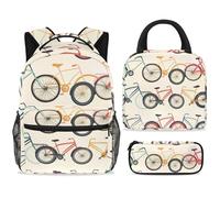 ewndhtse Set di zaino per la scuola con borsa per il pranzo e astuccio, set da 3 pezzi, zaino da viaggio, zaino casual per adolescenti, ragazze, ragazzi, primarie, junior e medie, molte biciclette