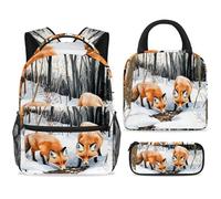 ewndhtse Set di zaino per la scuola con borsa per il pranzo e astuccio, set da 3 pezzi, zaino da viaggio, zaino casual per adolescenti, ragazze, ragazzi, primaria, junior, medio, volpi sulla foresta