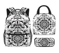 ewndhtse Set di zaino per la scuola con borsa per il pranzo e astuccio, set da 3 pezzi, zaino da viaggio, zaino casual per adolescenti, ragazze, ragazzi, primaria, junior, medio, etnico, mandala