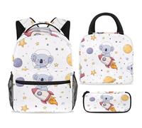 ewndhtse Set di zaino per la scuola con borsa per il pranzo e astuccio, set da 3 pezzi, zaino da viaggio, zaino casual per adolescenti, ragazze, ragazzi, primaria, junior, medio, motivo koala su razzo