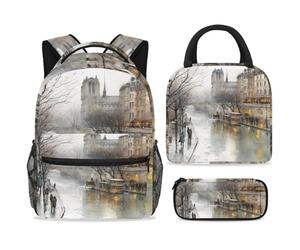 ewndhtse Set di zaino per la scuola con borsa per il pranzo e astuccio, set da 3 pezzi, zaino da viaggio, zaino casual per adolescenti, ragazze, ragazzi, primaria, junior, medio, freddo inverno fiume