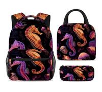 ewndhtse Set di zaino scolastico con borsa per il pranzo e astuccio, set da 3 pezzi, zaino da viaggio, zaino casual per adolescenti, ragazze, ragazzi, primaria, junior, medio, meduse con cavallucci