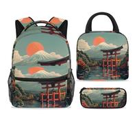 ewndhtse Set di zaino scolastico con borsa per il pranzo e astuccio, set da 3 pezzi, zaino da viaggio, zaino casual per adolescenti, ragazze, ragazzi, primaria, junior medio, simbolo del santuario di