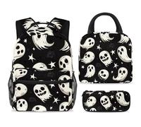 ewndhtse Set di zaino scolastico con borsa per il pranzo e astuccio, set da 3 pezzi, zaino da viaggio, zaino casual per adolescenti, ragazze, ragazzi, primaria, media, fantasmi di Halloween