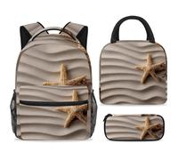 ewndhtse Set di zaino scolastico con borsa per il pranzo e astuccio, set da 3 pezzi, zaino da viaggio, zaino casual per adolescenti, ragazze, ragazzi, primaria, junior, media, spiaggia, sabbia, onda
