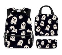 ewndhtse Set di zaino scolastico con borsa per il pranzo e astuccio, set da 3 pezzi, zaino da viaggio, zaino casual per adolescenti, ragazze, ragazzi, primaria, media, fantasmi di Halloween
