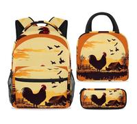 ewndhtse Set di zaino scolastico con borsa per il pranzo e astuccio, set da 3 pezzi, zaino da viaggio, zaino casual per adolescenti, ragazze, ragazzi, primaria, junior, media, fattoria, pollo, anatra