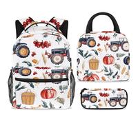 ewndhtse Set di zaino scolastico con borsa per il pranzo e astuccio, set da 3 pezzi, zaino da viaggio, zaino casual per adolescenti, ragazze, ragazzi, primaria, junior, media, fattoria, zucca, mais