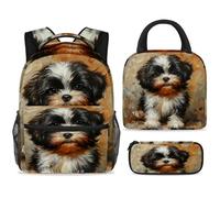 ewndhtse Set di zaino scolastico con borsa per il pranzo e astuccio, set da 3 pezzi, zaino da viaggio, zaino casual per adolescenti, ragazze, ragazzi, primaria, junior, medio, Shih Tzu, cucciolo di