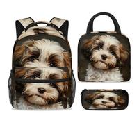 ewndhtse Set di zaino scolastico con borsa per il pranzo e astuccio, set da 3 pezzi, zaino da viaggio, zaino casual per adolescenti, ragazze, ragazzi, primaria, junior, medio, con ritratto di cuccioli