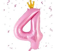EWODEIEW Palloncino con numeri 4 rosa, 40 pollici, con numeri 4 pellicole, 4. Decorazione di compleanno per ragazze, palloncini in pellicola, 4. Per ragazze, ragazzi, compleanni, feste di compleanno
