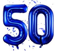 EWODEIEW Palloncino con numeri 50 blu, 40 pollici, blu, 50, blu scuro, con numeri 50, palloncino a elio, 50. Decorazione di compleanno per uomini e donne, 50. Festa di compleanno, anniversario
