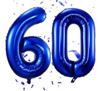 EWODEIEW Palloncino con numeri 60 blu, 40 pollici, blu, 60, blu scuro, con numeri 60, palloncino a elio, 60. Decorazione di compleanno per uomini e donne, 60. Festa di compleanno, anniversario