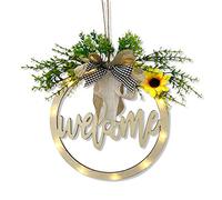 Ewolee Cartello di benvenuto per porta, cartello di benvenuto in legno rustico per porta d'ingresso con stringa di luci a LED, ghirlanda di benvenuto da 30 cm, decorazione per portico da appendere