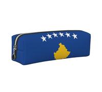 EWQrtyy Astuccio in pelle con stampa bandiera del Kosovo, astuccio con cerniera, porta accessori, borsa per cancelleria, regalo per il ritorno a scuola, Argento, Taglia unica, Astuccio per trucchi