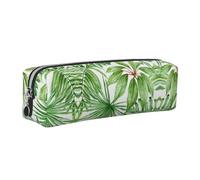 EWQrtyy Astuccio in pelle con stampa di foglie di palma tropicale e banana, astuccio con cerniera, porta accessori, borsa per cancelleria, regalo per il ritorno a scuola, Argento, Taglia unica