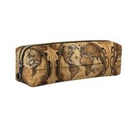 EWQrtyy Astuccio in pelle con stampa di mappe antiche mappe del mondo, astuccio con cerniera, porta accessori, borsa per cancelleria, regalo per il ritorno a scuola, Oro, Taglia unica, Astuccio per
